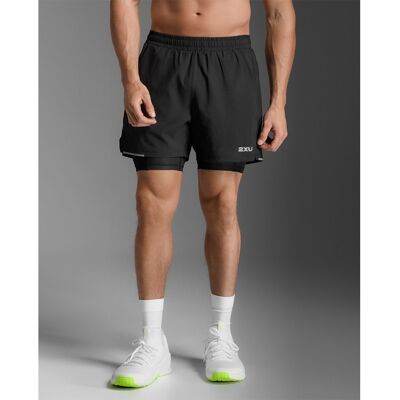 2XU Aero Mesh 2-in-1 5'' Shorts (herr) - Black/Silver Reflective, XL 2XU Aero Mesh 2-in-1 5'' Shorts (herr) - Black/Silver Reflective, XL