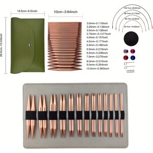 TEMU 13-pair/set Hand-knitted Sweater Needles, Rose Golden Anodized Aluminum Detachable Circular Needles, Interchangeable Tip Circular Needle Set
