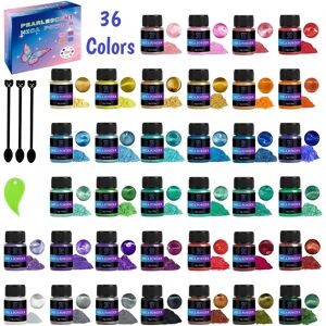 TEMU 36 Colors Mica Powder (10g/bottle) Pearlescent Epoxy Resin Dye & Soap Colorant For Crafts, Candle Making, Slime, Tumbler Art, Non-powered Casting For