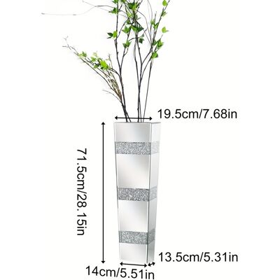 TEMU Silvery Crushed Diamonds Table Floor Vase Decorative Mirrored Flower Vase Stylish Table Centerpiece For Dried Flowers Holding - 14x71.5cm TEMU Silvery Crushed Diamonds Table Floor Vase Decorative Mirrored Flower Vase Stylish Table Centerpiece For Dried Flowers Holding - 14x71.5cm