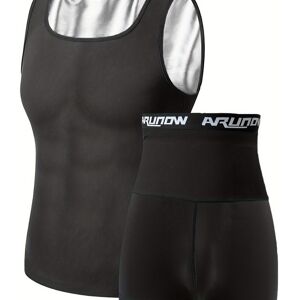 TEMU Men's Sauna Sweat Vest And Shorts Set, Shapewear Shorts, Sleeveless Athletic Base Layer, Running Pants, Leggings Set, European/american Sizes - XL(42)