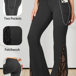 TEMU Women's Plus Size High-waisted Wide-leg Flared Yoga Pants With Sheer Mesh Side , Leggings For Outdoor Sports, Walking, And Streetwear - 1XL(18)