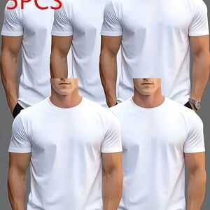 TEMU Men's Summer Short Sleeve 5-pc, Casual Sports- Cycling Outdoor T-shirt Quick-dry Solid Color Clothing - L(40)