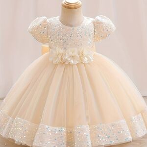 Temu Gorgeous Sequin Flower Decor Puff Short Sleeve Tutu Dress Princess Dress Girls Kids Clothes Party Christmas - 9-12M