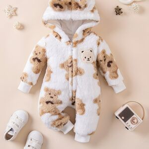 Temu Autumn And Winter Bear Shape Cute Baby Long-sleeved Jumpsuit, Hooded Outside Wear Warm Romper - 9-12M