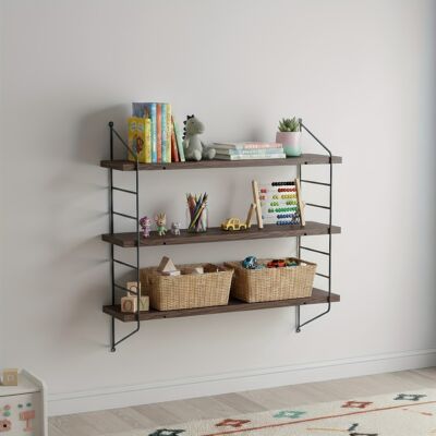 TEMU Wall-mounted Wooden Shelves With A Metal Frame, Ideal For Bathrooms, Featuring For Decorative Storage In Bedrooms, Kitchens, Living Rooms, And TEMU Wall-mounted Wooden Shelves With A Metal Frame, Ideal For Bathrooms, Featuring For Decorative Storage In Bedrooms, Kitchens, Living Rooms, And