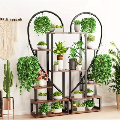 TEMU Wood Plant Stand Metal Frame Half Heart Shaped Multiple Planter Rack Flower Display Home Decor Heart Shape Ladder Shelf Flower Potted Rack - L 112x28x165cm TEMU Wood Plant Stand Metal Frame Half Heart Shaped Multiple Planter Rack Flower Display Home Decor Heart Shape Ladder Shelf Flower Potted Rack - L 112x28x165cm
