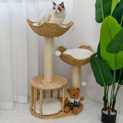 TEMU - Solid Wood Cat Tree - Plyschkudde - Sisalpelare - Katts-träd TEMU - Solid Wood Cat Tree - Plyschkudde - Sisalpelare - Katts-träd