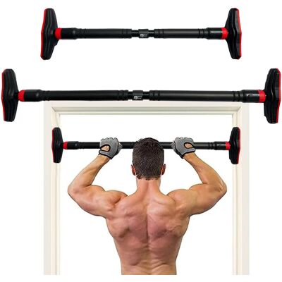 MUSCLEFORGE Door-mounted Chin-up Bar, Pull-up Bar - Home Workout, Strength Training, Calisthenics, Adjustable Length 73–105 Cm, Steel, Soft Foam Ends, Black With Red MUSCLEFORGE Door-mounted Chin-up Bar, Pull-up Bar - Home Workout, Strength Training, Calisthenics, Adjustable Length 73–105 Cm, Steel, Soft Foam Ends, Black With Red