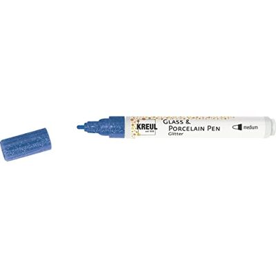 KREUL 16507 – Glas & Porslin Pen Glitter Blå, Strecktjocklek ca 1 – 3 mm, Halvtransparent vattenbaserad färg med glittereffekt, för glas, glaserad keramik, metall och porslin KREUL 16507 – Glas & Porslin Pen Glitter Blå, Strecktjocklek ca 1 – 3 mm, Halvtransparent vattenbaserad färg med glittereffekt, för glas, glaserad keramik, metall och porslin