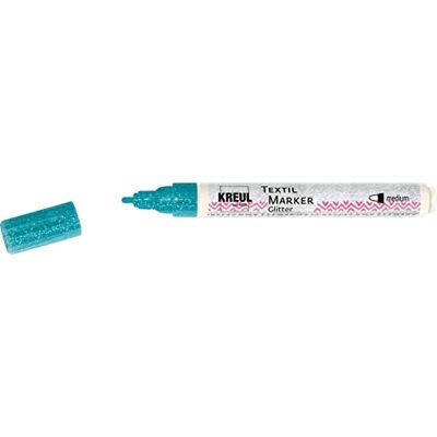 KREUL 92666 Javana Texi Mäx glitter, turkos, med rund spets ca 2 – 4 mm, tygpenna för ljusa och mörka tyger, med glittereffekt, tvättbar efter fixering KREUL 92666 Javana Texi Mäx glitter, turkos, med rund spets ca 2 – 4 mm, tygpenna för ljusa och mörka tyger, med glittereffekt, tvättbar efter fixering