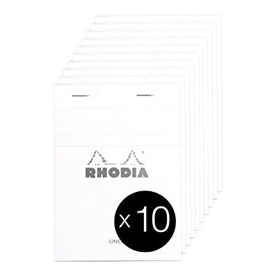 Rhodia 13601C häftade anteckningsblock nr 13 vit A6 linjerad 80 löstagbara ark Clairefontaine vitt papper 80 g/m² överdraget med kort förpackning med 10 block Rhodia 13601C häftade anteckningsblock nr 13 vit A6 linjerad 80 löstagbara ark Clairefontaine vitt papper 80 g/m² överdraget med kort förpackning med 10 block