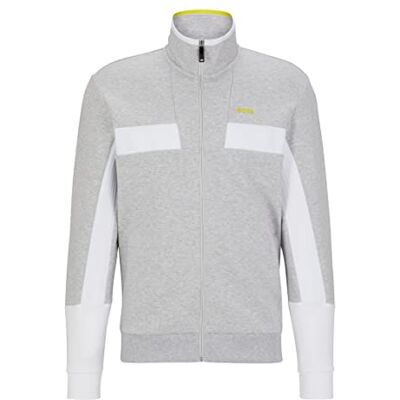 Boss herr Skaz 1 sweatjacka av bomullsblandning med dragkedja och tejpdetaljer, Ljus/pastell Grey57, M Boss herr Skaz 1 sweatjacka av bomullsblandning med dragkedja och tejpdetaljer, Ljus/pastell Grey57, M