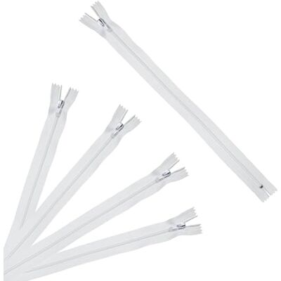 Trimz 50 cm (~20 tum) vit envägsände stoppdragkedja med 4 mm tänder 5 st, polyester, 50 cm Trimz 50 cm (~20 tum) vit envägsände stoppdragkedja med 4 mm tänder 5 st, polyester, 50 cm