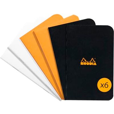 Rhodia 119158AMZC, Förpackning Med 6 Häftade Anteckningsböcker, 7,5 X 12 Cm, Små Fyrkanter, 48 Sidor, 80 G/M², 3 Blandade Färger (Orange, Svart Och Vit) Rhodia 119158AMZC, Förpackning Med 6 Häftade Anteckningsböcker, 7,5 X 12 Cm, Små Fyrkanter, 48 Sidor, 80 G/M², 3 Blandade Färger (Orange, Svart Och Vit)