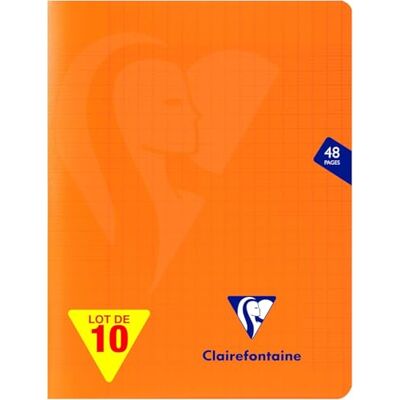 Clairefontaine 383751Cpack En uppsättning med 10 Mimesys orange häftade anteckningsböcker 17 x 22 cm 48 sidor stora plattor vitt papper 90 g polypro omslag Clairefontaine 383751Cpack En uppsättning med 10 Mimesys orange häftade anteckningsböcker 17 x 22 cm 48 sidor stora plattor vitt papper 90 g polypro omslag