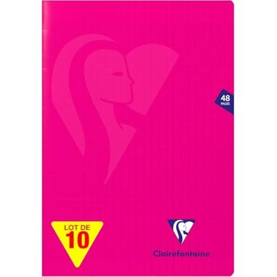 Clairefontaine 313751Cpack En uppsättning med 10 Mimesys rosa häftade anteckningsböcker 17 x 22 cm 48 sidor stora plattor vitt papper 90 g polypro omslag Clairefontaine 313751Cpack En uppsättning med 10 Mimesys rosa häftade anteckningsböcker 17 x 22 cm 48 sidor stora plattor vitt papper 90 g polypro omslag