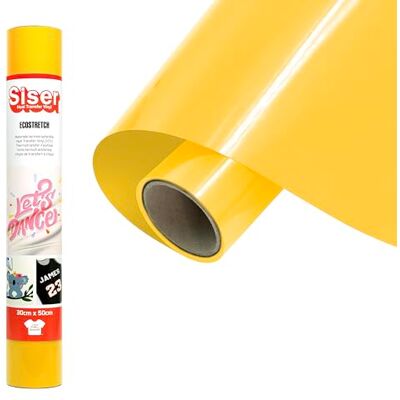 SISER EcoStretch Gul, 30 cm x 0,5 m, elastisk och mångsidig värmeöverförbar vinyl för anpassning av tyger och sportkläder, lätt att klippa SISER EcoStretch Gul, 30 cm x 0,5 m, elastisk och mångsidig värmeöverförbar vinyl för anpassning av tyger och sportkläder, lätt att klippa