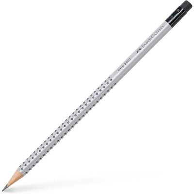 Faber-Castell Blacklead Pencil GRIP 2001 B With Eraser Tip Pack Of 12, Silver Faber-Castell Blacklead Pencil GRIP 2001 B With Eraser Tip Pack Of 12, Silver