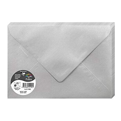 Clairefontaine – Ref 51190C – Pollen, skimrande kuvert (paket med 20) – C5 i storlek, 120 gsm papper, lämplig för användning med bläckstråleskrivare eller laserskrivare – silver Clairefontaine – Ref 51190C – Pollen, skimrande kuvert (paket med 20) – C5 i storlek, 120 gsm papper, lämplig för användning med bläckstråleskrivare eller laserskrivare – silver