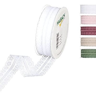 Halbach sidenband spetsband bredd: 30 mm. Längd: 15 m, spets som rollvara, band för bröllop för sömnad eller bordsdekoration, spetstyg för gör-det-själv-hantverk, färg: vit Halbach sidenband spetsband bredd: 30 mm. Längd: 15 m, spets som rollvara, band för bröllop för sömnad eller bordsdekoration, spetstyg för gör-det-själv-hantverk, färg: vit