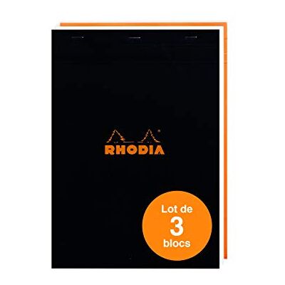 Rhodia 182019AMZC – Set med 3 anteckningsblock nr 18 DIN A4 (21 x 29,7 cm), häftad på huvudsidan, 80 ark mikroperforerade, rutigt, Clairefontaine-papper vitt 80 g, omslag sorterat, 3 stycken Rhodia 182019AMZC – Set med 3 anteckningsblock nr 18 DIN A4 (21 x 29,7 cm), häftad på huvudsidan, 80 ark mikroperforerade, rutigt, Clairefontaine-papper vitt 80 g, omslag sorterat, 3 stycken