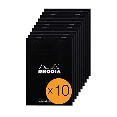 Rhodia 16559Cpack Dotpad N°16 svart häftat anteckningsblock A5 prickiga prickar 80 löstagbara ark vitt Clairefontaine papper 80 g/m² täckt kortomslag förpackning med 10 block Rhodia 16559Cpack Dotpad N°16 svart häftat anteckningsblock A5 prickiga prickar 80 löstagbara ark vitt Clairefontaine papper 80 g/m² täckt kortomslag förpackning med 10 block