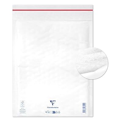 Clairefontaine 7350C Paquet de 10 Pochettes Blanches Matelassées de Film à Bulles 240x330 mm 90g/m² Clairefontaine 7350C Paquet de 10 Pochettes Blanches Matelassées de Film à Bulles 240x330 mm 90g/m²
