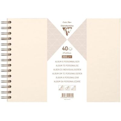 Clairefontaine 95434C – ett spiralalbum Diy, 40 vita blad, 27 x 20 cm, 200 g, styvt lock, elfenben färger Clairefontaine 95434C – ett spiralalbum Diy, 40 vita blad, 27 x 20 cm, 200 g, styvt lock, elfenben färger