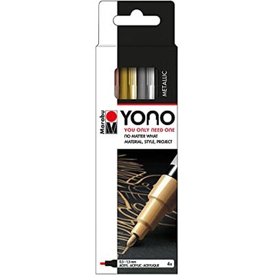 Marabu 124000004001 – YONO märkpenna set metall med 4 färger, mångsidiga akrylpennor, fina, japanska runda spetsar 0,5 – 1,5 mm, vattenbaserad, ljussnabb och vattentät, för nästan alla ytor Marabu 124000004001 – YONO märkpenna set metall med 4 färger, mångsidiga akrylpennor, fina, japanska runda spetsar 0,5 – 1,5 mm, vattenbaserad, ljussnabb och vattentät, för nästan alla ytor