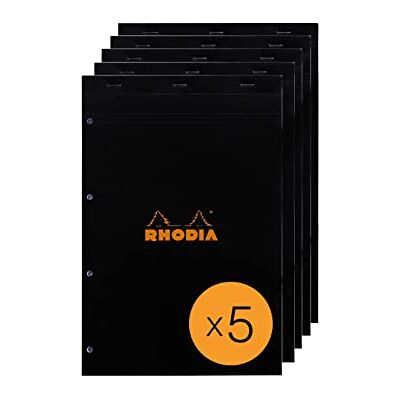 Rhodia 201009C häftad anteckningsblock nr 20 svart A4+ stora plattor Seyes 80 löstagbara ark 4 hål 80 g vitt Clairefontaine papper 5 block Rhodia 201009C häftad anteckningsblock nr 20 svart A4+ stora plattor Seyes 80 löstagbara ark 4 hål 80 g vitt Clairefontaine papper 5 block