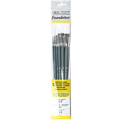 Winsor & Newton 5295008 Foundation penselset, akrylpenslar, set om 6, rund pensel nr 3, 6 platta borstar nr 10, 14 filbert nr 3, 6 – långt handtag Winsor & Newton 5295008 Foundation penselset, akrylpenslar, set om 6, rund pensel nr 3, 6 platta borstar nr 10, 14 filbert nr 3, 6 – långt handtag