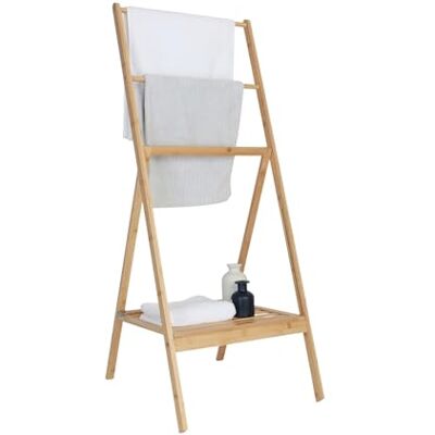 Relaxdays Handduksställ bambu, vikbar, hylla, 3 stänger, H x B x D: 112 x 55 x 44,5 cm, handdukshylla, natur Relaxdays Handduksställ bambu, vikbar, hylla, 3 stänger, H x B x D: 112 x 55 x 44,5 cm, handdukshylla, natur