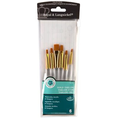 Royal & Langnickel RSET-9159 – Gold Taklon 6-delad platt pensel set Royal & Langnickel RSET-9159 – Gold Taklon 6-delad platt pensel set