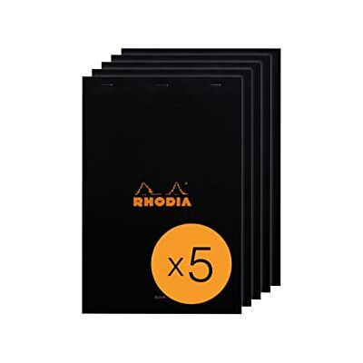 Rhodia 190009Cpack häftat anteckningsblock nr 19 svart A4+ 80 löstagbara ark Clairefontaine Uni White 80 g/m² täckt kortomslag förpackning med 5 block Rhodia 190009Cpack häftat anteckningsblock nr 19 svart A4+ 80 löstagbara ark Clairefontaine Uni White 80 g/m² täckt kortomslag förpackning med 5 block