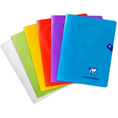 Clairefontaine 303751C Set med 10 Mimesys häftade anteckningsböcker 17 x 22 cm 48 sidor med stora rutor vitt papper 90 g genomskinligt polyproomslag slumpmässiga färger Clairefontaine 303751C Set med 10 Mimesys häftade anteckningsböcker 17 x 22 cm 48 sidor med stora rutor vitt papper 90 g genomskinligt polyproomslag slumpmässiga färger