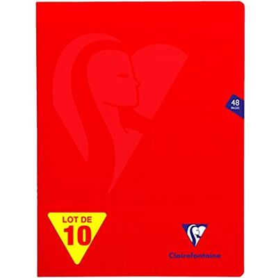 Clairefontaine 333311C Ett set med 10 röda Mimesys häftade anteckningsböcker 24 x 32 cm 48 sidor med stora rutor 90 g vitt papper polyproomslag Clairefontaine 333311C Ett set med 10 röda Mimesys häftade anteckningsböcker 24 x 32 cm 48 sidor med stora rutor 90 g vitt papper polyproomslag