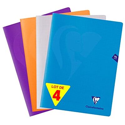 Clairefontaine 293362AMZ set med 4 mimesys häftade anteckningsböcker – 24 x 32 cm – 96 små fyrkantiga sidor – vitt papper 90 g – blandade polypro-skydd (blå, färglös, orange och lila) Clairefontaine 293362AMZ set med 4 mimesys häftade anteckningsböcker – 24 x 32 cm – 96 små fyrkantiga sidor – vitt papper 90 g – blandade polypro-skydd (blå, färglös, orange och lila)