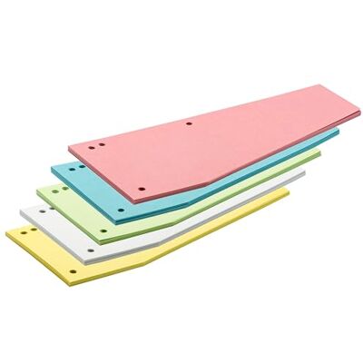 TSI separationsremsor trapets med 4-håls perforering 100-pack, 5 färger (vit, gul, grön, blå och röd), 24 x 10,5 cm, tillverkade av robust kartong, skrivbar, art.nr. 64503 TSI separationsremsor trapets med 4-håls perforering 100-pack, 5 färger (vit, gul, grön, blå och röd), 24 x 10,5 cm, tillverkade av robust kartong, skrivbar, art.nr. 64503