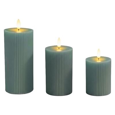 Relaxdays LED pelarljus, 3-delat set med flimrande låga, äkta vax, olika storlekar, khaki, 18 x 7,5 x 7,5 cm Relaxdays LED pelarljus, 3-delat set med flimrande låga, äkta vax, olika storlekar, khaki, 18 x 7,5 x 7,5 cm