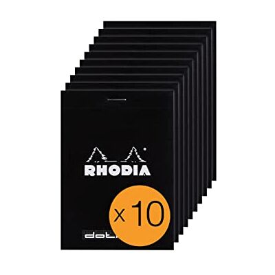 Rhodia 12559C Dotpad häftade anteckningsblock nr 12 svart 8,5 x 12 cm prickigt prickigt 80 löstagbara ark 80 G vitt Clairefontaine papper belagd kort omslag förpackning med 10 block Rhodia 12559C Dotpad häftade anteckningsblock nr 12 svart 8,5 x 12 cm prickigt prickigt 80 löstagbara ark 80 G vitt Clairefontaine papper belagd kort omslag förpackning med 10 block
