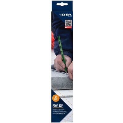 LYRA L4313101, stenhuspenna 331® oval 30 cm lång, professionell blyertspenna perfekt för markering på sten/betong, 12 stycken LYRA L4313101, stenhuspenna 331® oval 30 cm lång, professionell blyertspenna perfekt för markering på sten/betong, 12 stycken