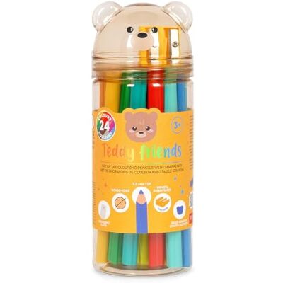 LEGAMI Set med 24 färgglada pennvässare, teddy vänner, färgkritor, björnform, hållbar, träfri, lysande färger, återanvändbar PET-behållare LEGAMI Set med 24 färgglada pennvässare, teddy vänner, färgkritor, björnform, hållbar, träfri, lysande färger, återanvändbar PET-behållare