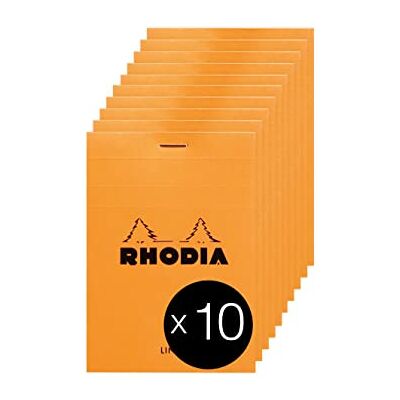 Rhodia 12600Cpack orange häftat anteckningsblock nr 12-8,5 x 12 cm linjerad 80 löstagbara ark vitt Clairefontaine papper 80 g/m² belagd kortomslag förpackning med 10 block Rhodia 12600Cpack orange häftat anteckningsblock nr 12-8,5 x 12 cm linjerad 80 löstagbara ark vitt Clairefontaine papper 80 g/m² belagd kortomslag förpackning med 10 block