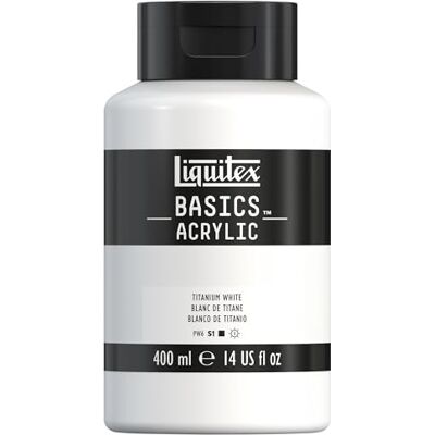 Liquitex 8870337 Basics – akrylfärg, monopigmenterade konstnärspigmenterade ljusäkta, medelviskositet, arkivkvalitet, sidenglänsande finish, 400 ml flaska – titanvit Liquitex 8870337 Basics – akrylfärg, monopigmenterade konstnärspigmenterade ljusäkta, medelviskositet, arkivkvalitet, sidenglänsande finish, 400 ml flaska – titanvit