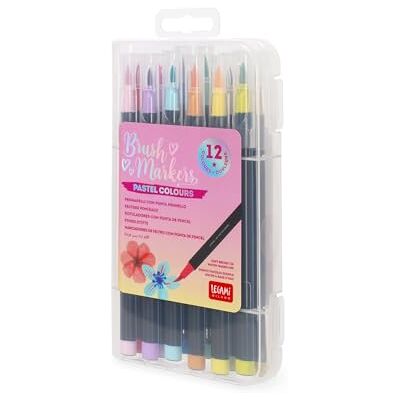 LEGAMI – set med 12 penselmarkörer – penselmarkörer, flexibel spets i nylonfiber, markörer 12 pastellfärger, vätskeslag och variabla bredder, markördiameter 1 cm LEGAMI – set med 12 penselmarkörer – penselmarkörer, flexibel spets i nylonfiber, markörer 12 pastellfärger, vätskeslag och variabla bredder, markördiameter 1 cm