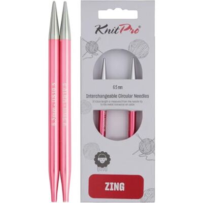 KnitPro Zing, cirkulära utbytbara sticknålar, special, 6,50 mm KnitPro Zing, cirkulära utbytbara sticknålar, special, 6,50 mm