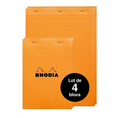 Rhodia 16800AMZC – uppsättning med 4 anteckningsblock häftade på huvudsidan (2 block nr 18 (14,8 x 21 cm) + 2 block nr 16 (21 x 29,7 cm)), 40 ark, mikroperforerad, rutig, orange, 4 stycken Rhodia 16800AMZC – uppsättning med 4 anteckningsblock häftade på huvudsidan (2 block nr 18 (14,8 x 21 cm) + 2 block nr 16 (21 x 29,7 cm)), 40 ark, mikroperforerad, rutig, orange, 4 stycken