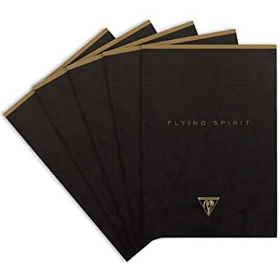 Clairefontaine Flygande ande ande ande svarta tygbundna anteckningsböcker, A5, 70 ark, fodrad – blandade mönster, 5-pack Clairefontaine Flygande ande ande ande svarta tygbundna anteckningsböcker, A5, 70 ark, fodrad – blandade mönster, 5-pack
