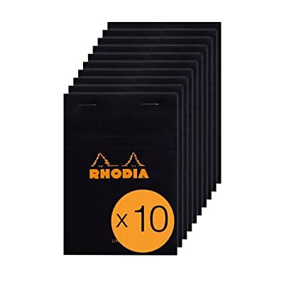 Rhodia 136009Cpack häftat anteckningsblock nr 13 svart A6 linjerad 80 avtagbara ark vitt Clairefontaine papper 80 g/m² täckt kortomslag förpackning med 10 block Rhodia 136009Cpack häftat anteckningsblock nr 13 svart A6 linjerad 80 avtagbara ark vitt Clairefontaine papper 80 g/m² täckt kortomslag förpackning med 10 block